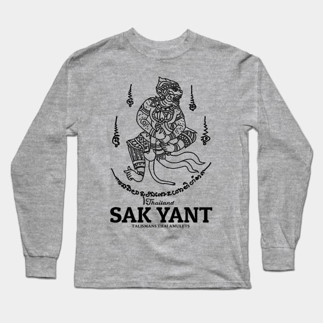 Muay Thai Sak Yant Hanuman Long Sleeve T-Shirt by KewaleeTee